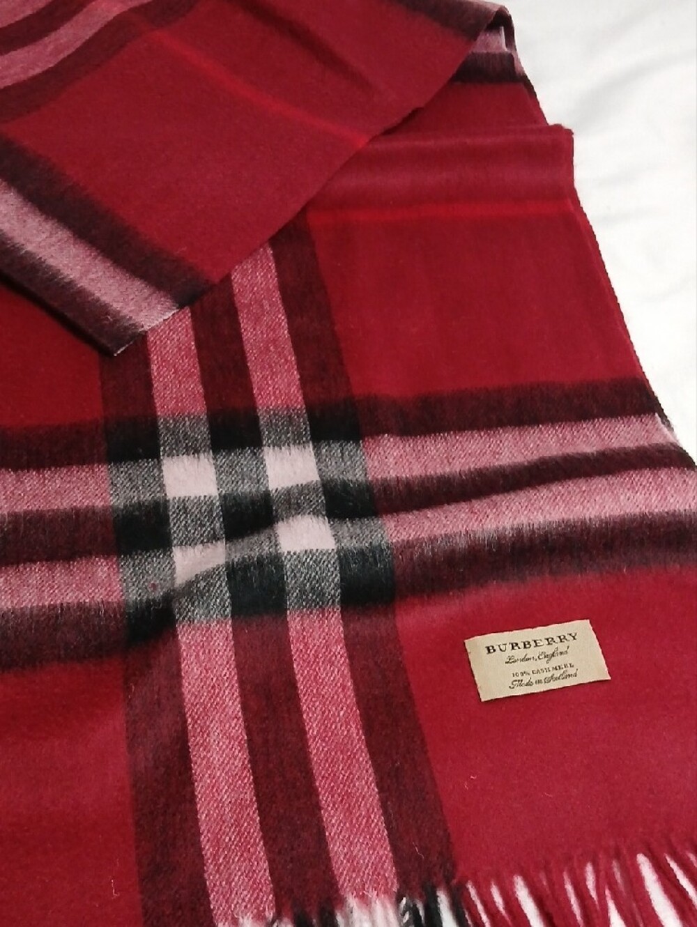Burberry Red Plaid Wool Scarf with Black Accents - Picture 2 of 4